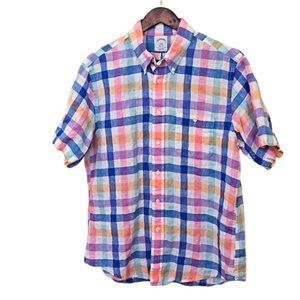 Brooks Brothers Men's Regent Button Down Linen Short Sleeve Shirt Large Plaid